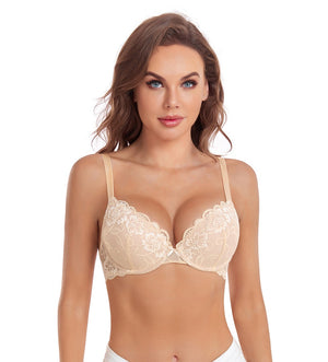 432 DotVol Women’s Comfort Padding Underwire Push Up T-Shirt Bra Flower Lace Everyday Bra