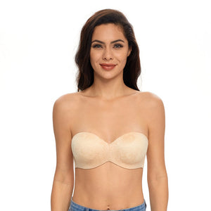 430 Women's Seamless Bandeau Unlined Underwire Minimizer Strapless Bra for Large Bust Beige