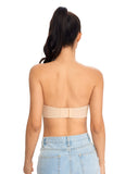 429 DotVol Women's Seamless Bandeau Unlined Underwire Minimizer Strapless Bra for Large Bust Beige