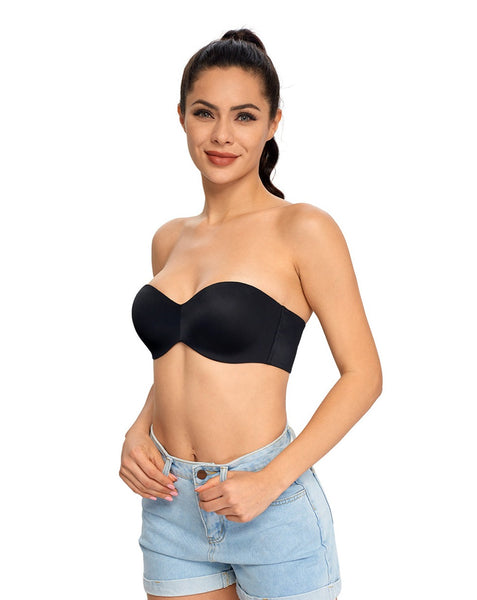 429 DotVol Women's Seamless Bandeau Unlined Underwire Minimizer Strapless  Bra for Large Bust Black