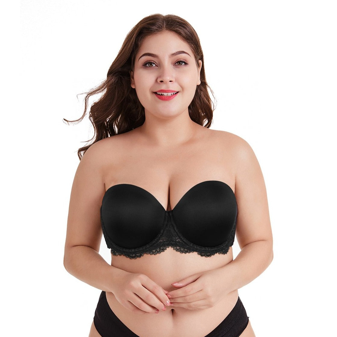 398 Lace Minimized Strapless Bra Underwire Full Coverage Black