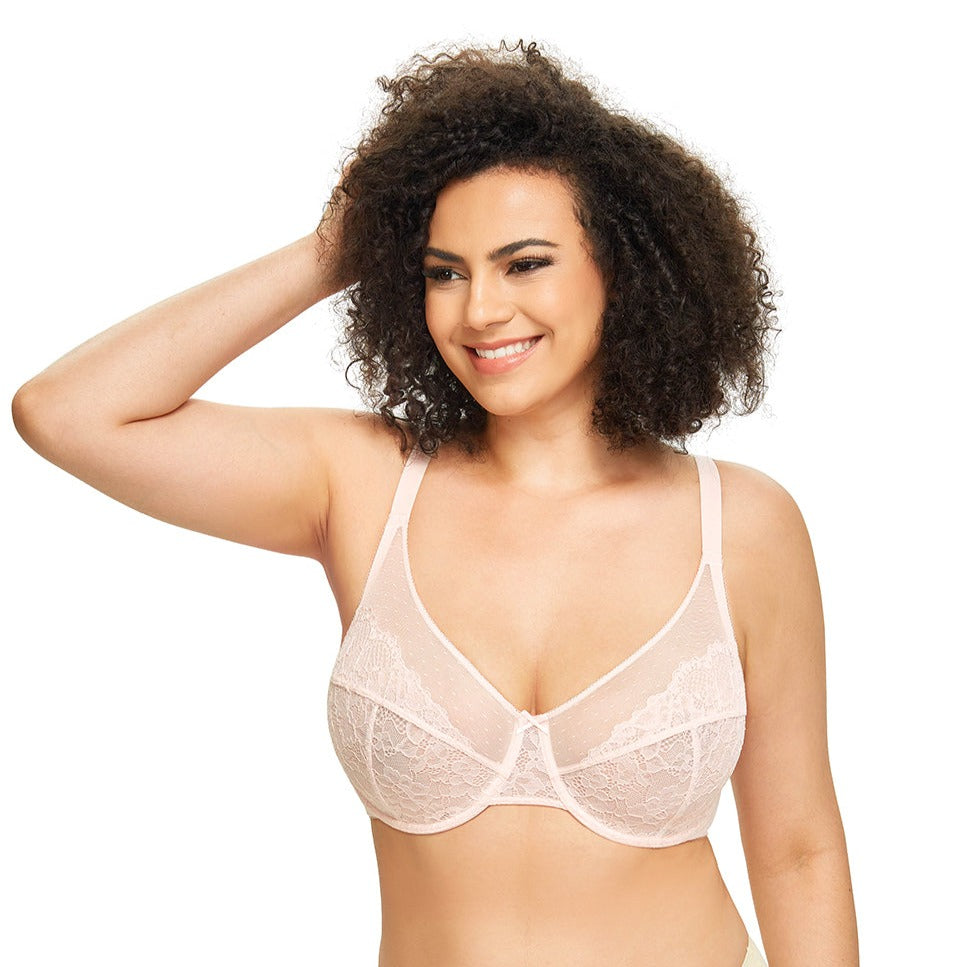 Womens Unlined Lace Sheer Minimizer Plus Size Bras Full Coverage