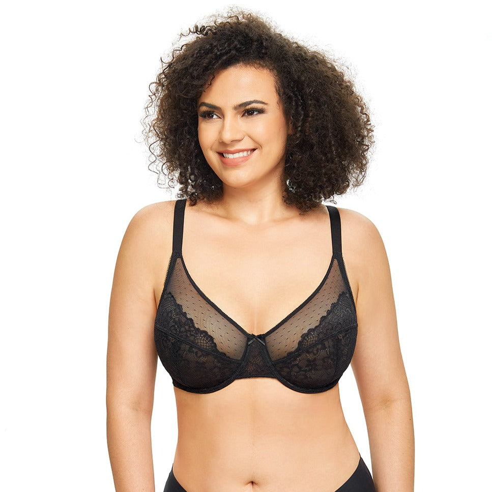 427 Women's Plus Size Full Coverage Sexy Lace Unpadded Underwire Bras  Minimizer Everyday Bra Black - Black / 32DDD