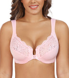 Exerin Women's Plus Size Front Closure U-Back Underwire Wide Strap Bra