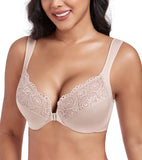 Exerin Women's Plus Size Front Closure U-Back Underwire Wide Strap Everyday Bra