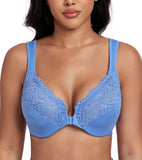Exerin Women's Plus Size Front Closure U-Back Underwire Wide Strap Bra