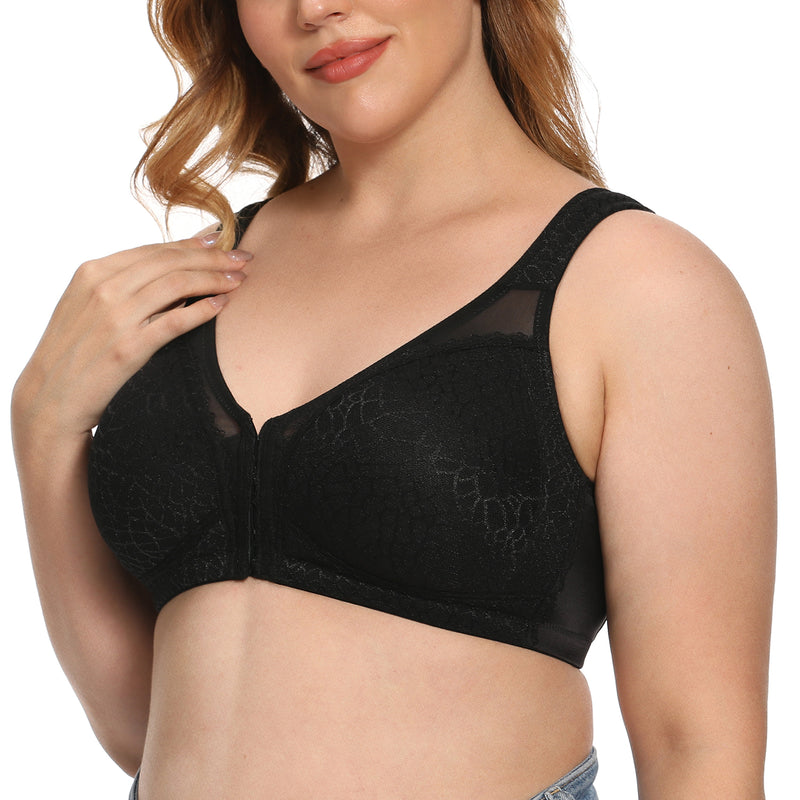 Exerin Women's Front Closure Full Coverage Wirefree Posture Back Plus Size Bra