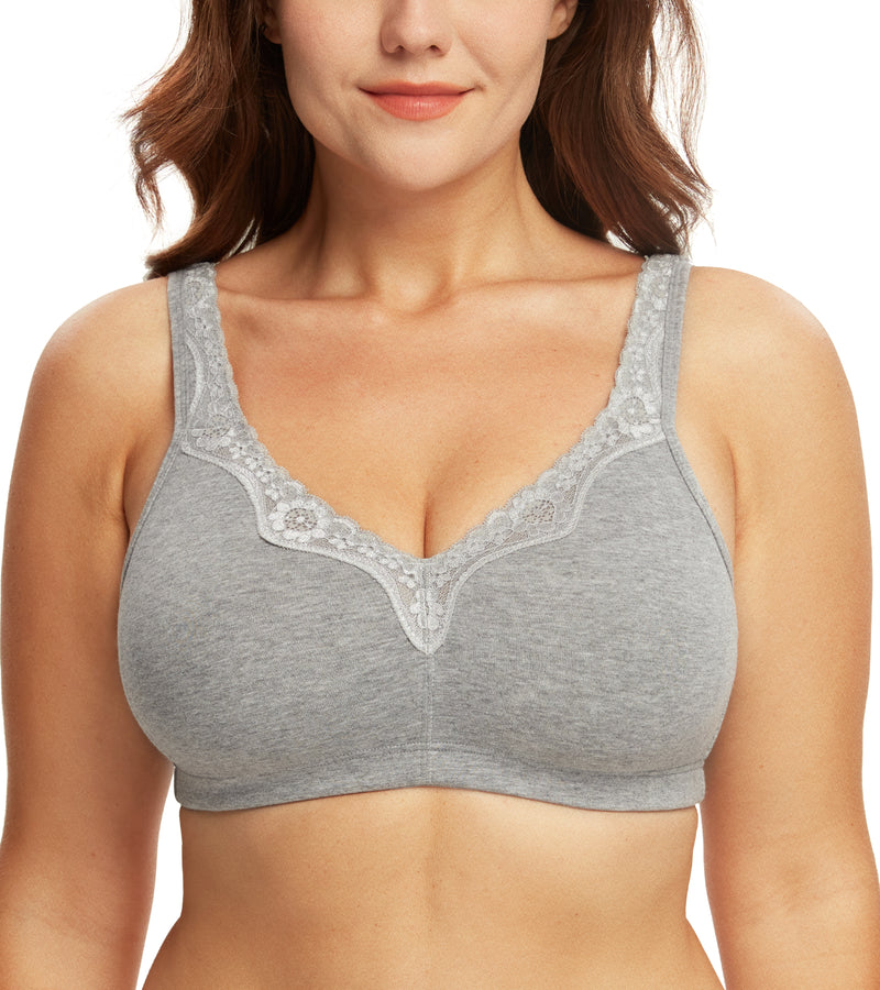 Exerin Plus Size Bras Women's Comfort Cotton Non-Padded Wirefree Lace Floral Everyday Bra