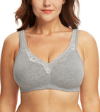 Exerin Plus Size Bras Women's Comfort Cotton Non-Padded Wirefree Lace Floral Everyday Bra