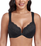 Exerin Women's Plus Size Front Closure U-Back Underwire Wide Strap Everyday Bra