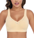 Exerin Plus Size Bras Women's Comfort Cotton Non-Padded Wirefree Lace Floral Everyday Bra