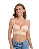 425 DotVol Women's Plunge Wirefree Pullover Bras Plus Size Comfortable Padded Everyday Bra Beige