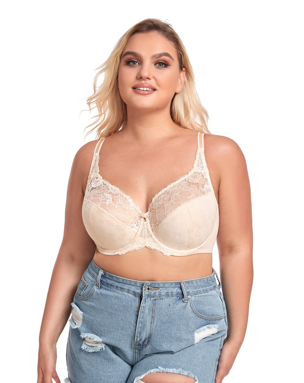 🆕Plus Size Underwire Minimizer Lace Floral Unlined Unpadded Full