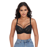 438 DotVol Women's Plus Size See Through Sexy Lace Bra with Strappy Underwire Everyday Bra