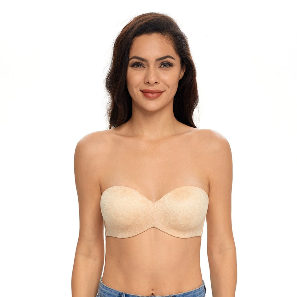 430 Women's Seamless Bandeau Unlined Underwire Minimizer Strapless Bra for  Large Bust Beige - Beige / 32D