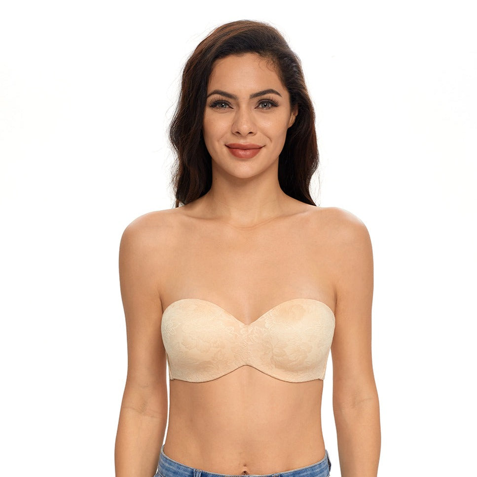 430 Women's Seamless Bandeau Unlined Underwire Minimizer Strapless Bra for Large Bust Beige