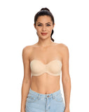 429 DotVol Women's Seamless Bandeau Unlined Underwire Minimizer Strapless Bra for Large Bust Beige