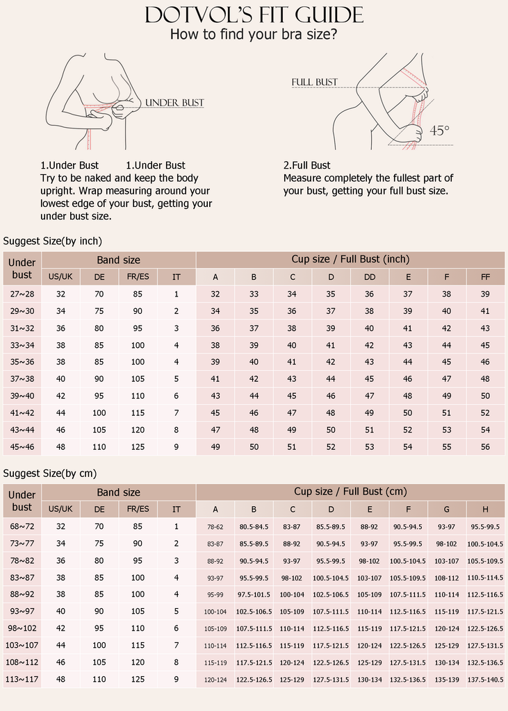 Women's Bras and Bralettes Size Guide – DOTVOL