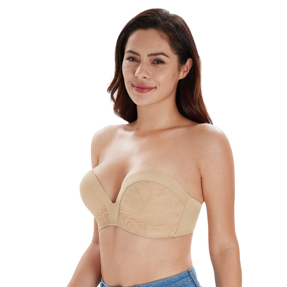 363 Push Up Lift Non-Slip Strapless Bra All Lace Beige – DOTVOL