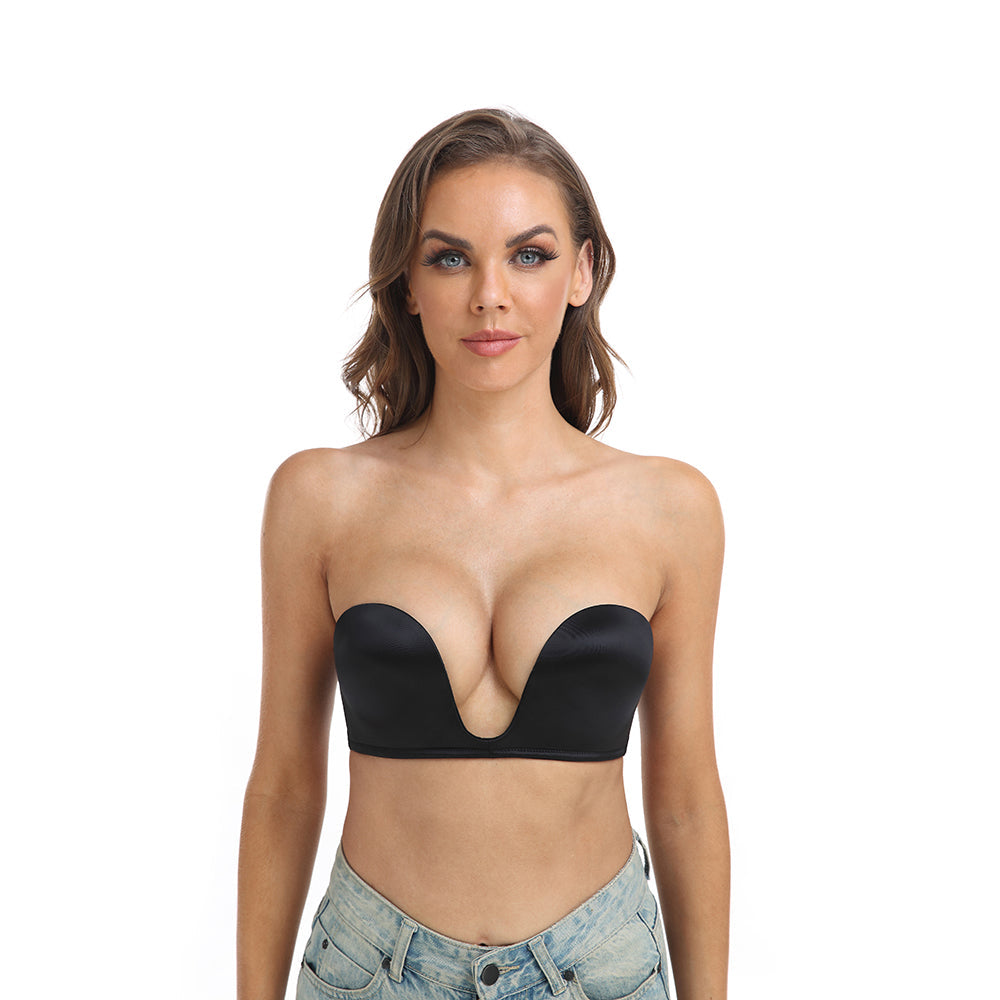 420 Multiway Deep U Plunge Padded Push Up Convertible Bra Black - Black /  32B