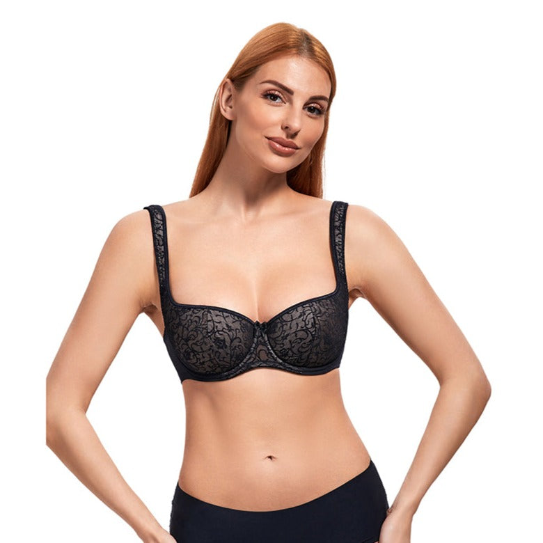 422 Plus Size Lace Demi Underwire Lightly Padded Balconette Bra Lace B –  DOTVOL