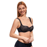 422 Plus Size Lace Demi Underwire Lightly Padded Balconette Bra Lace Black