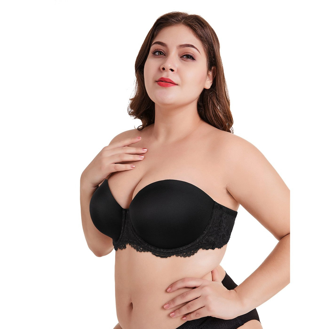 398 Lace Minimized Strapless Bra Underwire Full Coverage Black – DOTVOL