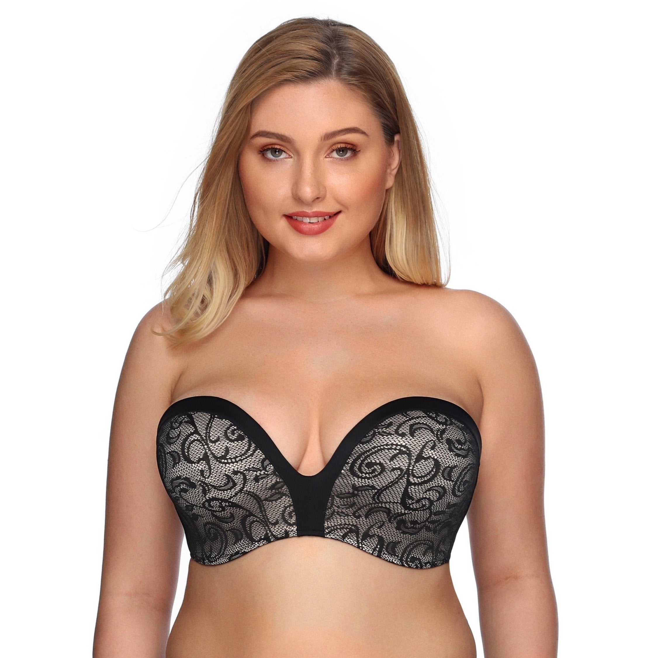 363 Push Up Lift Non-Slip Strapless Bra Black Lace – DOTVOL