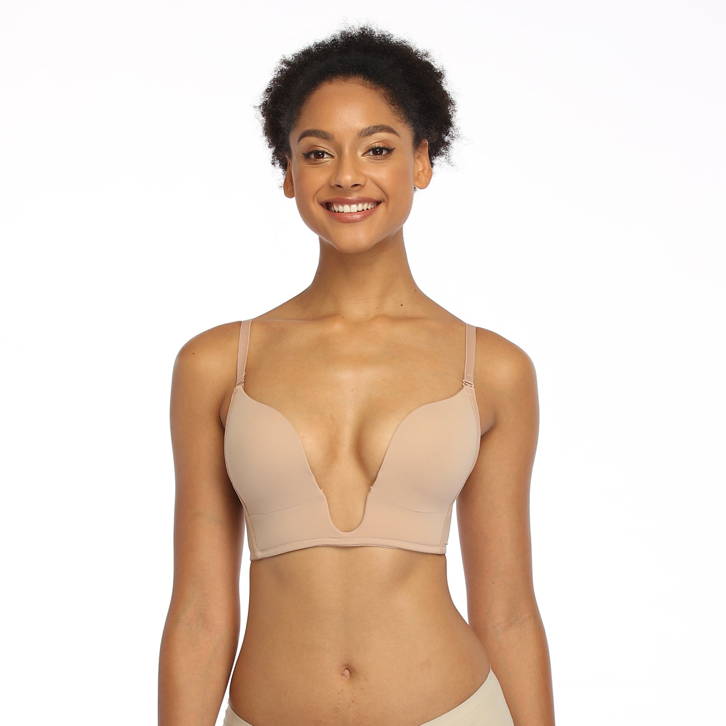 372 Deep V Seamless Bra Beige - Beige / 34B