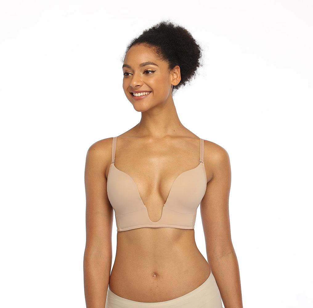 DotVol Women's Deep Plunge Bra Convertible Push up Low Cut Seamless U  Shaped Wire Bra(32C, Beige) at  Women's Clothing store