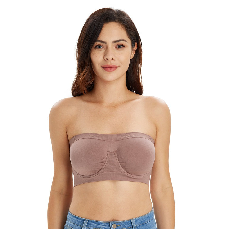 413 Underwire Non Padded Bandeau Tube Top Strapless Bra Mocha - Mocha / S/  32B, 32C, 32D, 32DD, 34A, 34B