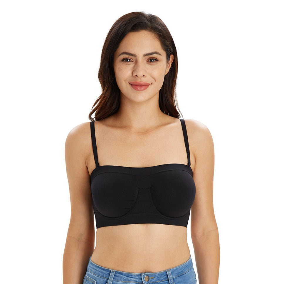 413 Underwire Non Padded Bandeau Tube Top Strapless Bra Black – DOTVOL